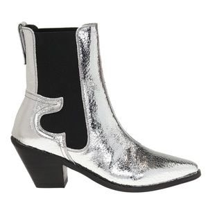 All Saints Sara cowgirl cowboy western metallic silver leather ankle boots US 8